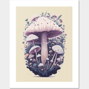 Magic white mushrooms Posters and Art